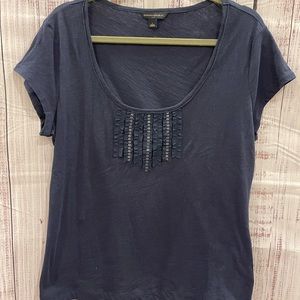 Banana Republic Blue Cap sleeve top with sequins and ruffles.